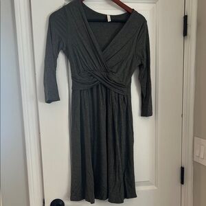 Maternity Wrap-Front Midi Dress in grey with Twist Detail